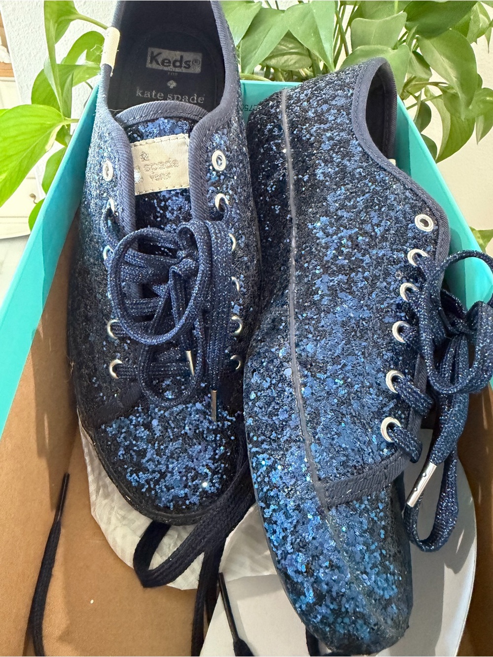 Keds x kate spade Navy Blue Glitter Lace-Up Sneakers